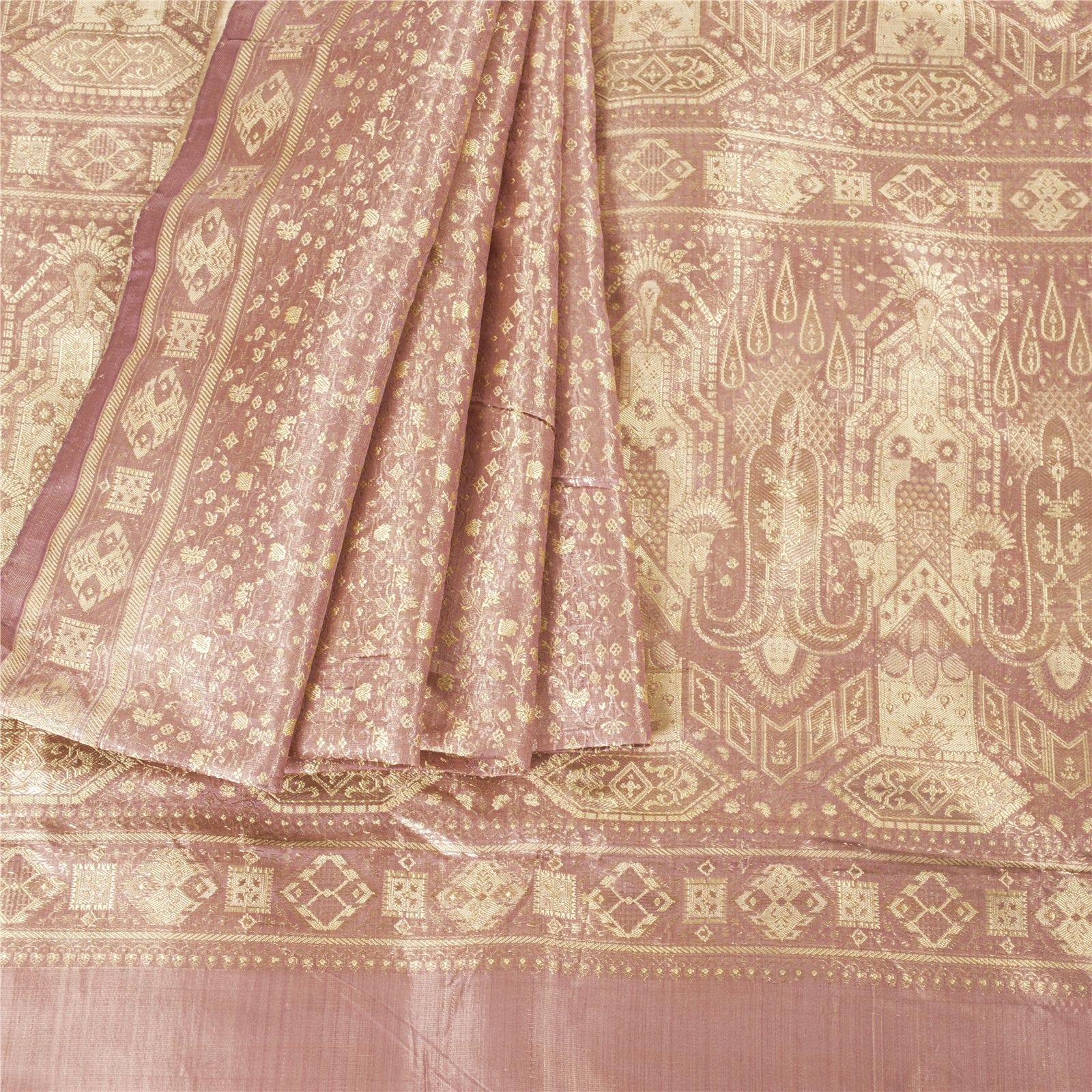 Sanskriti Vintage Saree 100% Pure Satin Silk Pink Sarees Zari Hand Woven Brocade/Banarasi 5+Yard Craft Fabric Upcycled Sarongs Scarves