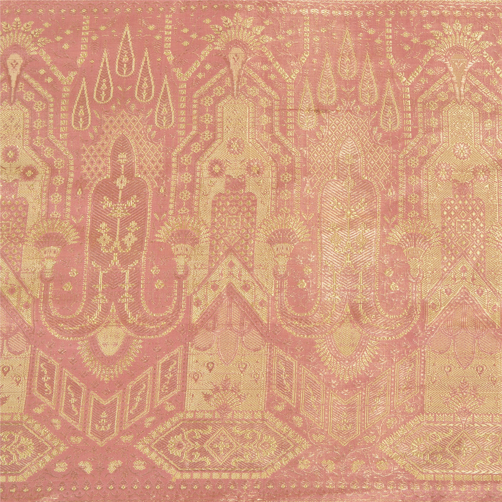 Sanskriti Vintage Saree 100% Pure Satin Silk Pink Sarees Zari Hand Woven Brocade/Banarasi 5+Yard Craft Fabric Upcycled Sarongs Scarves