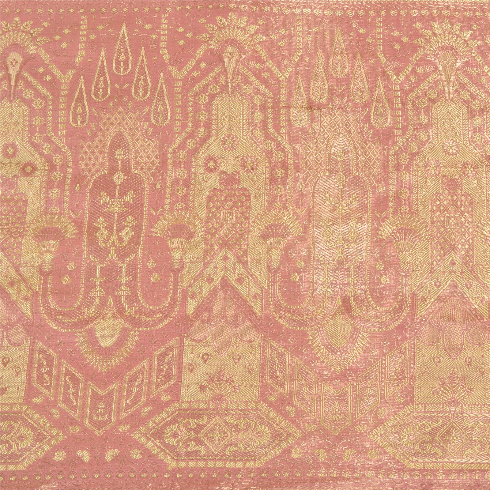 Sanskriti Vintage Saree 100% Pure Satin Silk Pink Sarees Zari Hand Woven Brocade/Banarasi 5+Yard Craft Fabric Upcycled Sarongs Scarves