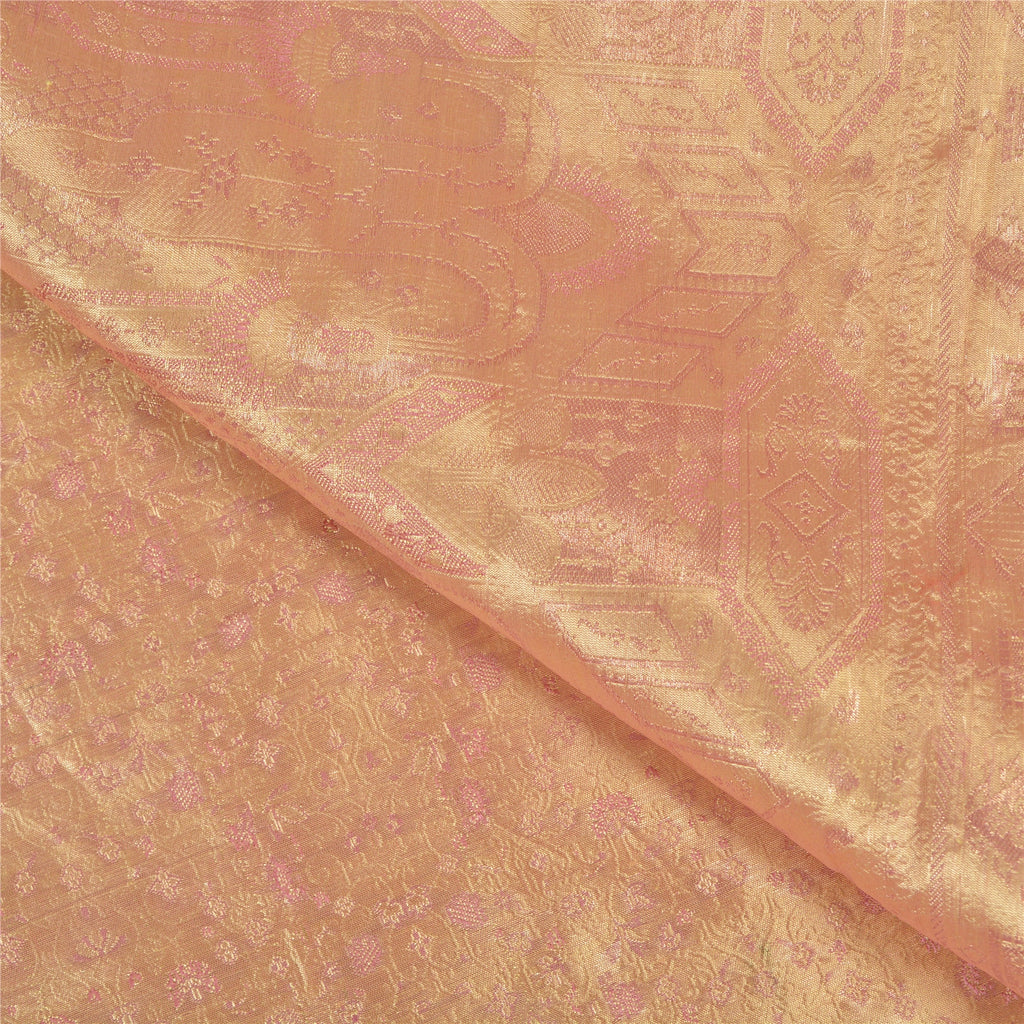 Sanskriti Vintage Pink Sarees Pure Satin Silk Woven Brocade/Banarasi Sari Fabric