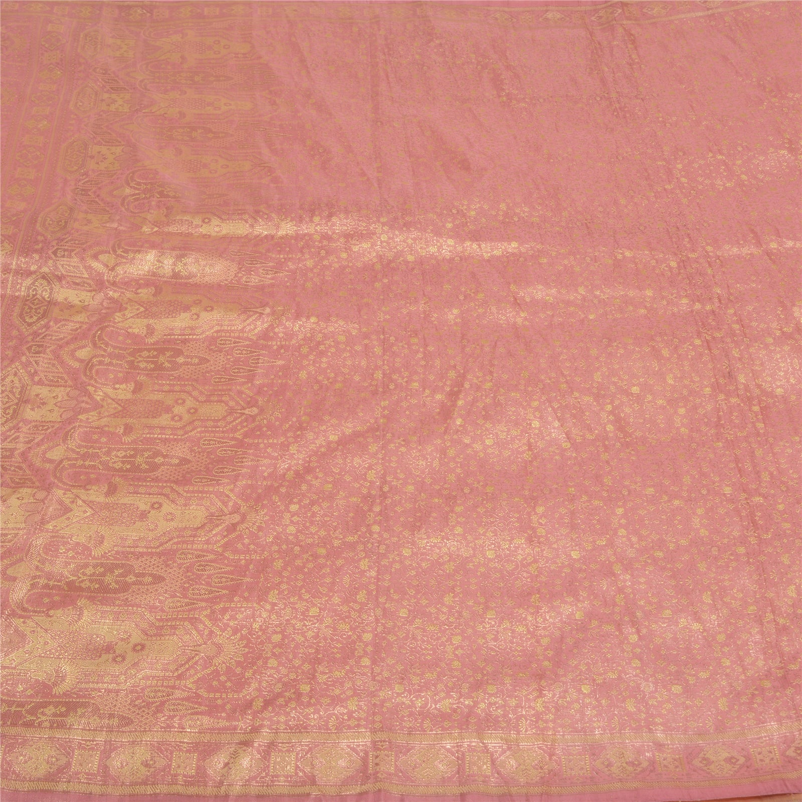 Sanskriti Vintage Saree 100% Pure Satin Silk Pink Sarees Zari Hand Woven Brocade/Banarasi 5+Yard Craft Fabric Upcycled Sarongs Scarves