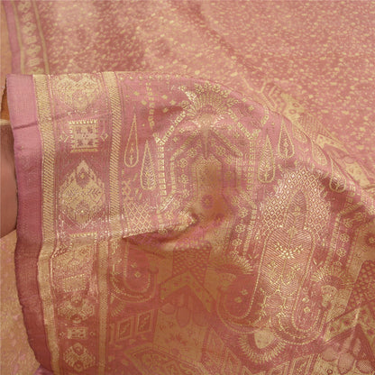 Sanskriti Vintage Pink Sarees Pure Satin Silk Woven Brocade/Banarasi Sari Fabric