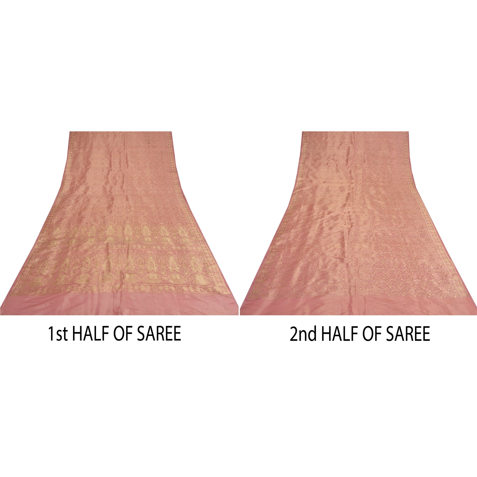 Sanskriti Vintage Saree 100% Pure Satin Silk Pink Sarees Zari Hand Woven Brocade/Banarasi 5+Yard Craft Fabric Upcycled Sarongs Scarves