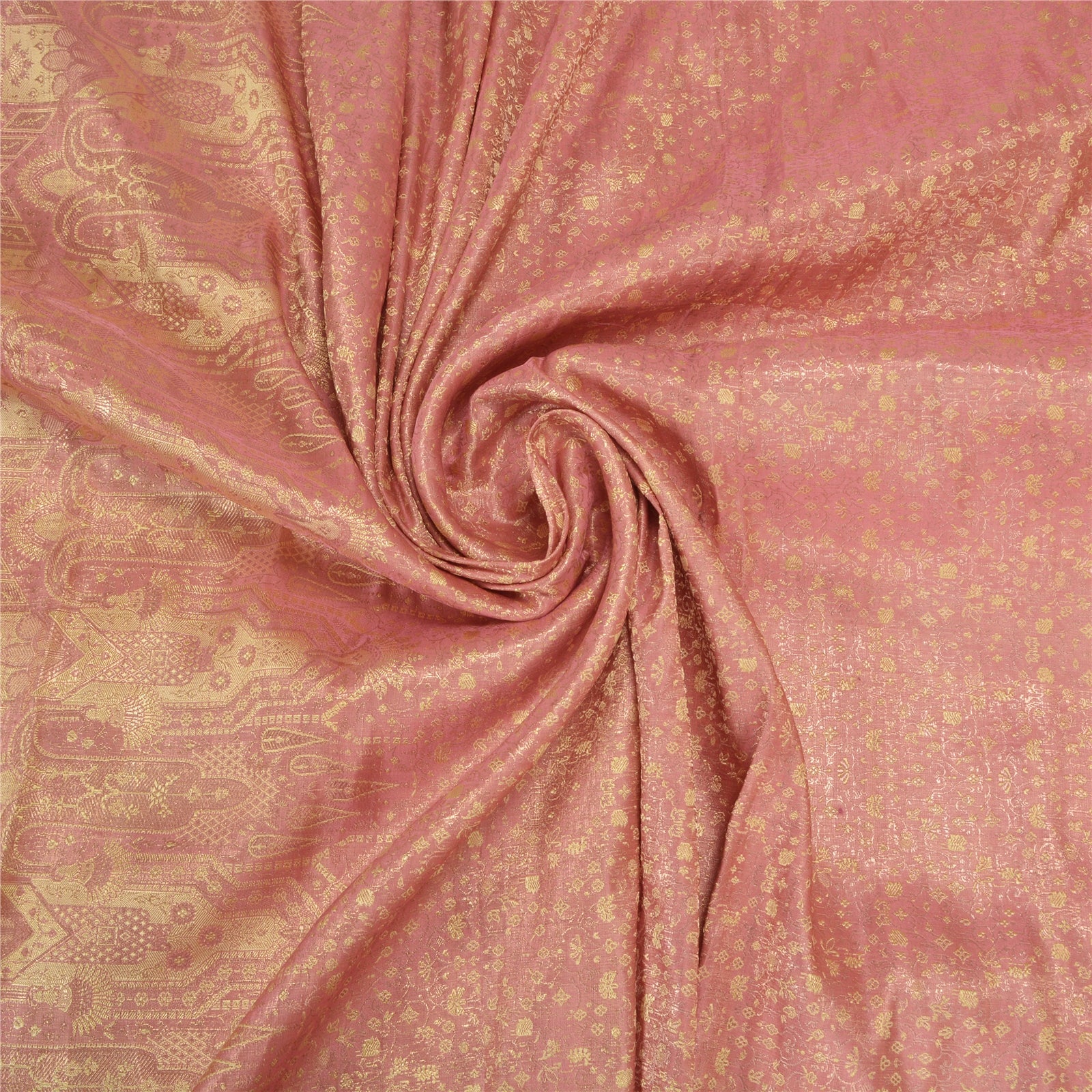 Sanskriti Vintage Saree 100% Pure Satin Silk Pink Sarees Zari Hand Woven Brocade/Banarasi 5+Yard Craft Fabric Upcycled Sarongs Scarves