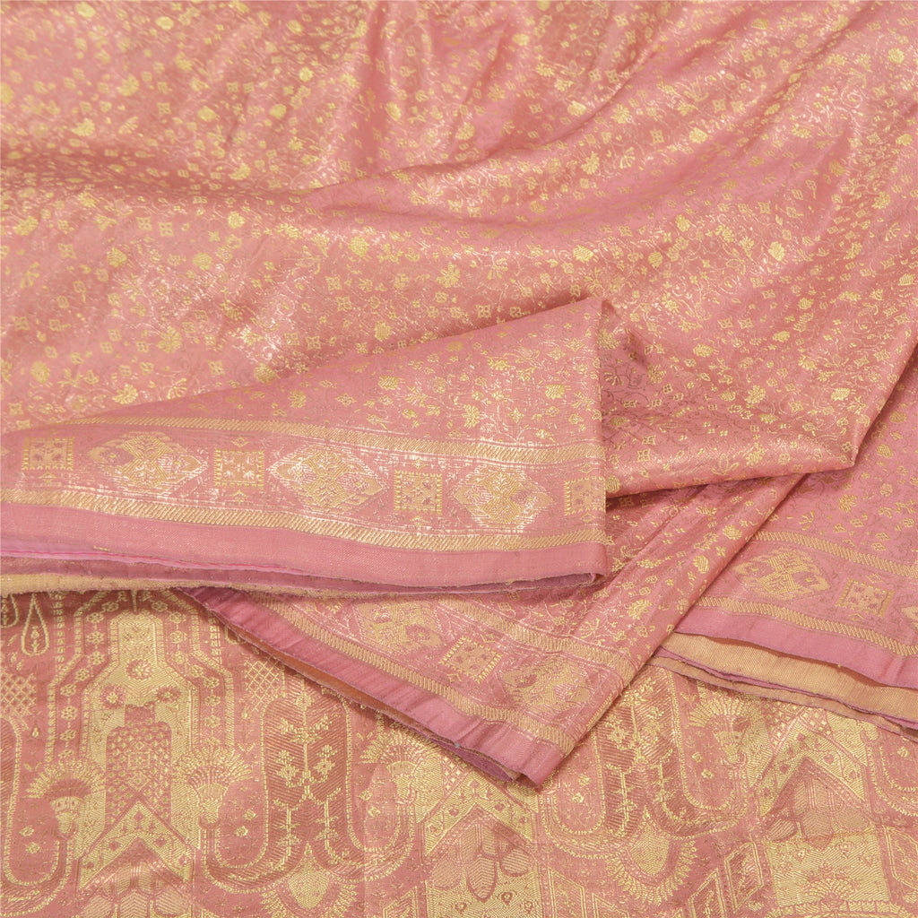 Sanskriti Vintage Saree 100% Pure Satin Silk Pink Sarees Zari Hand Woven Brocade/Banarasi 5+Yard Craft Fabric Upcycled Sarongs Scarves