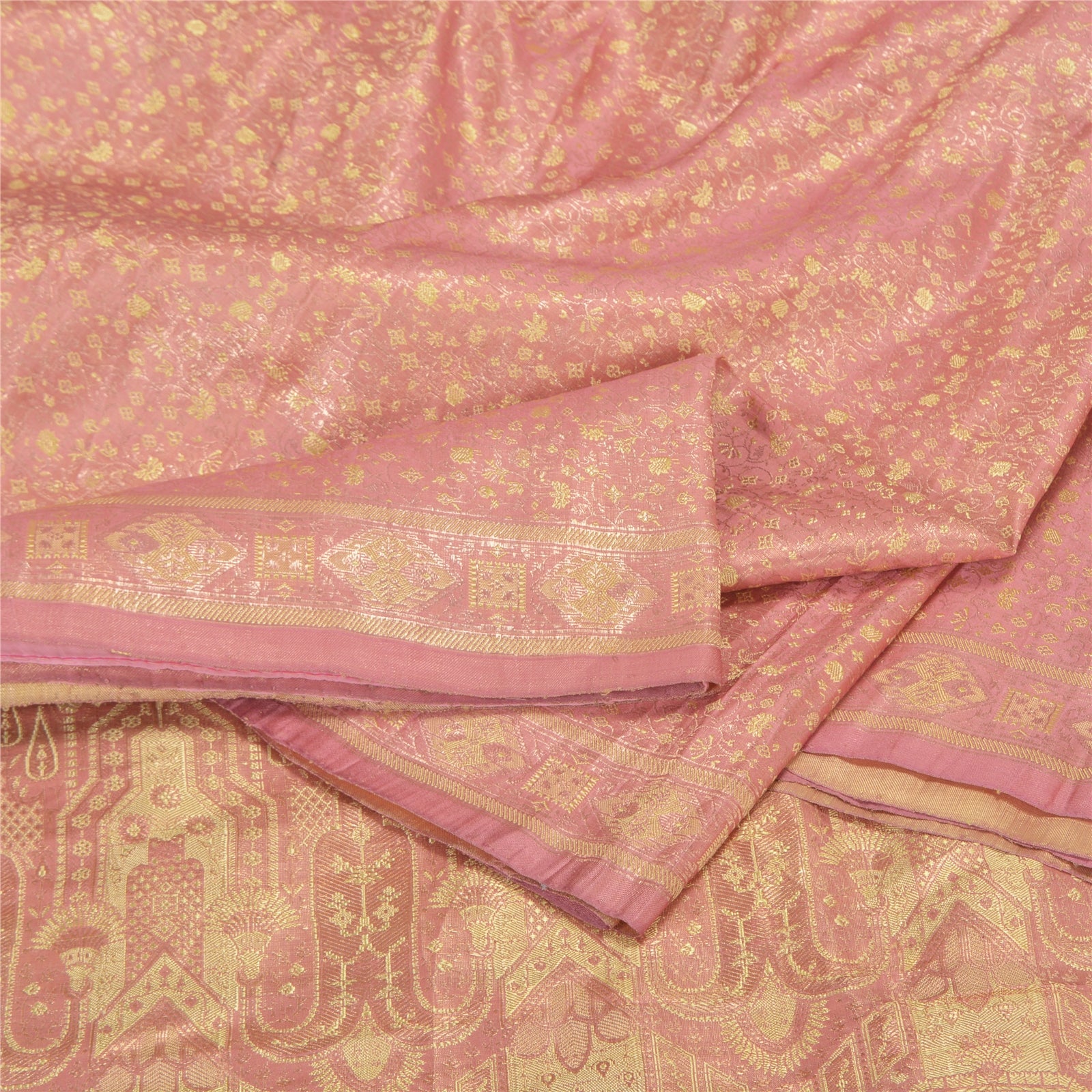 Sanskriti Vintage Saree 100% Pure Satin Silk Pink Sarees Zari Hand Woven Brocade/Banarasi 5+Yard Craft Fabric Upcycled Sarongs Scarves