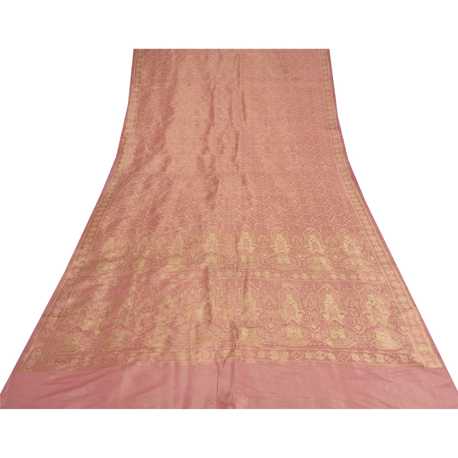 Sanskriti Vintage Saree 100% Pure Satin Silk Pink Sarees Zari Hand Woven Brocade/Banarasi 5+Yard Craft Fabric Upcycled Sarongs Scarves