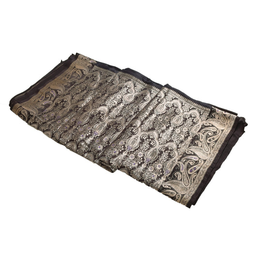 Sanskriti Vintage Black Sarees Pure Satin Silk Brocade/Banarasi Zari Sari Fabric