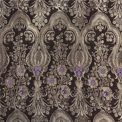 Sanskriti Vintage Black Sarees Pure Satin Silk Brocade/Banarasi Zari Sari Fabric