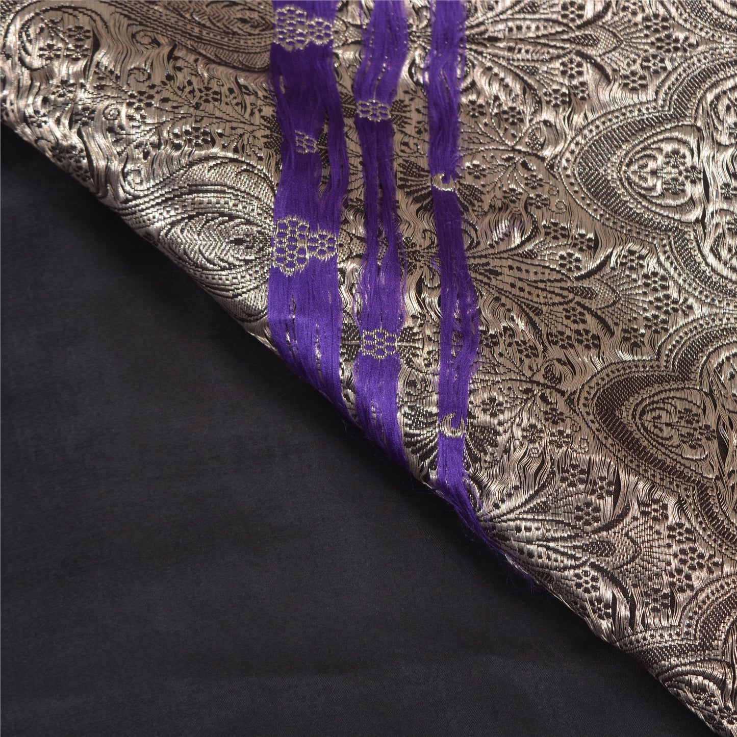 Sanskriti Vintage Black Sarees Pure Satin Silk Brocade/Banarasi Zari Sari Fabric