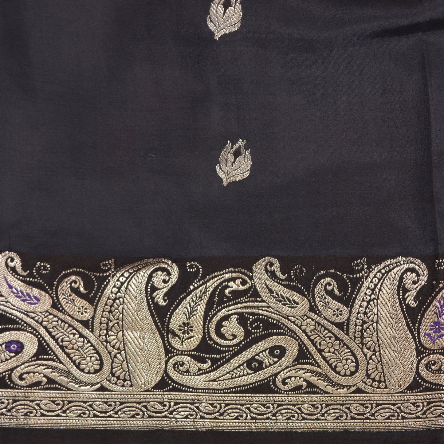 Sanskriti Vintage Black Sarees Pure Satin Silk Brocade/Banarasi Zari Sari Fabric