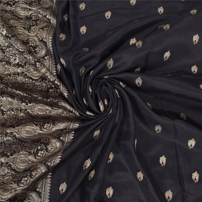 Sanskriti Vintage Black Sarees Pure Satin Silk Brocade/Banarasi Zari Sari Fabric