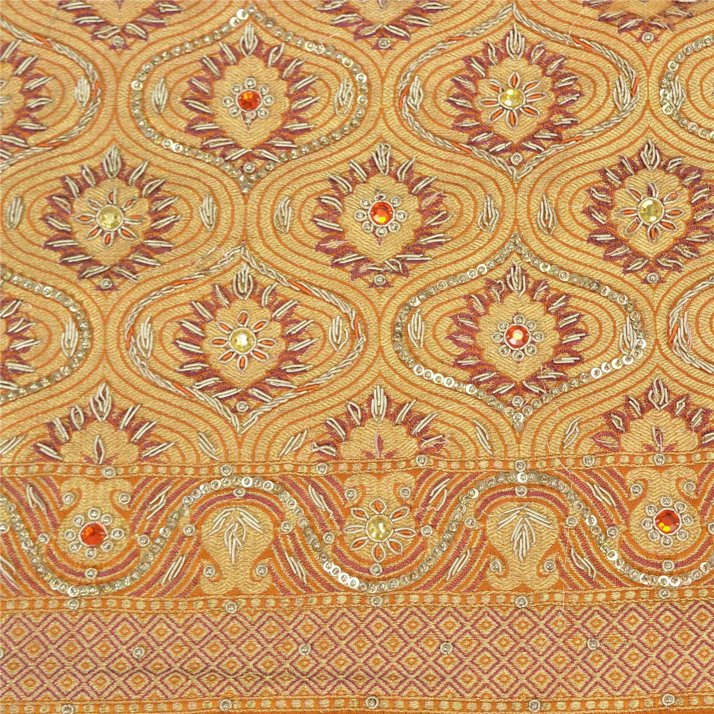 Sanskriti Vintage Saffron Sarees Pure Satin Silk Brocade/Banarasi Sari Fabric