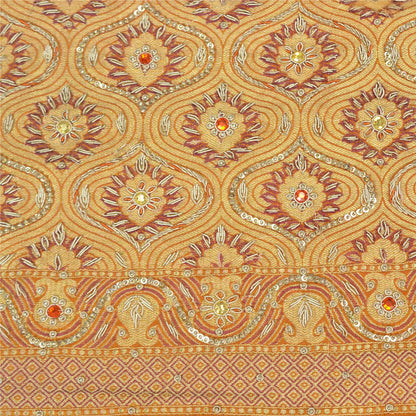 Sanskriti Vintage Saffron Sarees Pure Satin Silk Brocade/Banarasi Sari Fabric