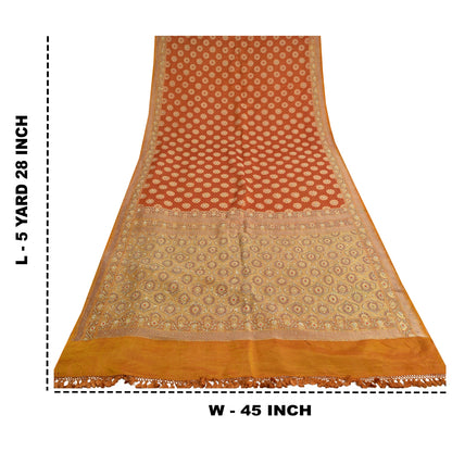 Sanskriti Vintage Saffron Sarees Pure Satin Silk Brocade/Banarasi Sari Fabric