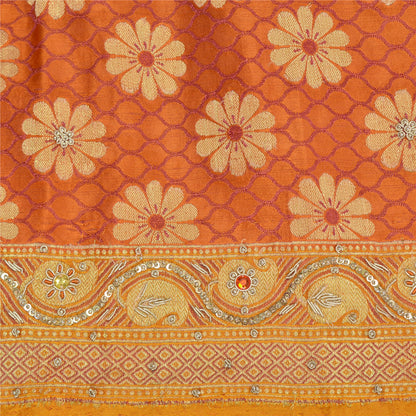 Sanskriti Vintage Saffron Sarees Pure Satin Silk Brocade/Banarasi Sari Fabric