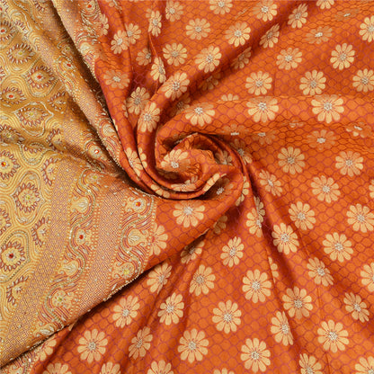 Sanskriti Vintage Saffron Sarees Pure Satin Silk Brocade/Banarasi Sari Fabric