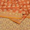Sanskriti Vintage Saffron Sarees Pure Satin Silk Brocade/Banarasi Sari Fabric