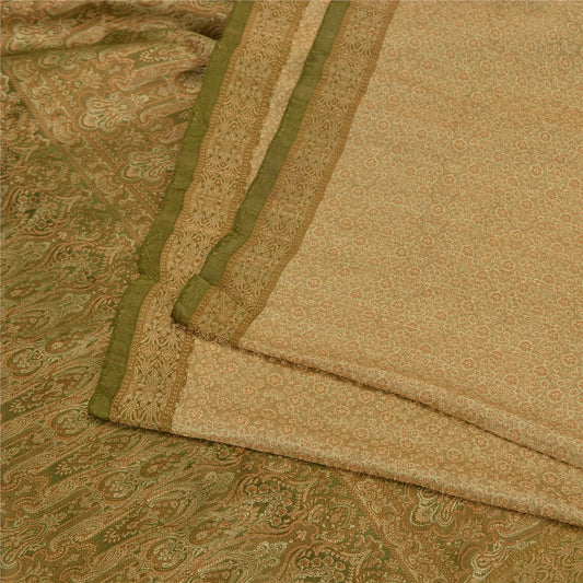 Sanskriti Vintage Green Sarees Pure Satin Silk Banarasi Hand Woven Tanchoi Sari