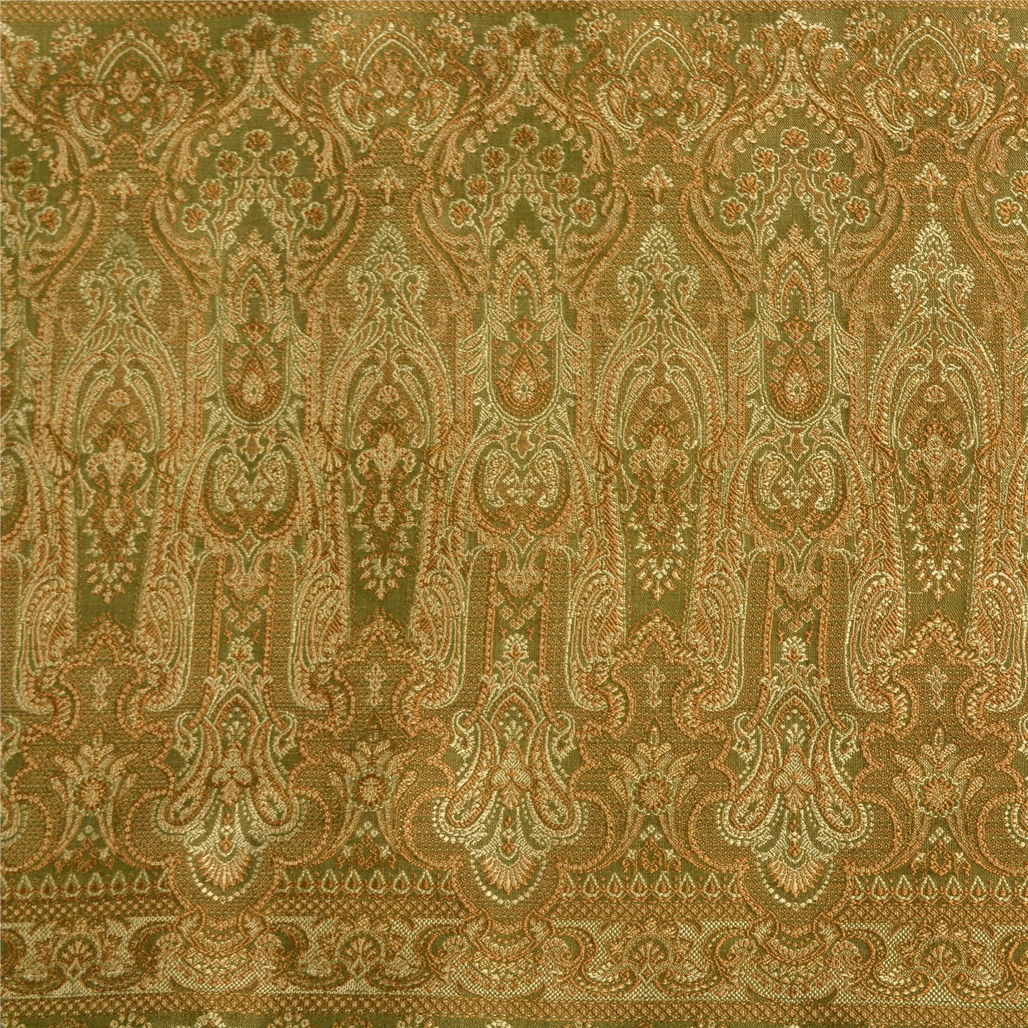 Sanskriti Vintage Green Sarees Pure Satin Silk Banarasi Hand Woven Tanchoi Sari