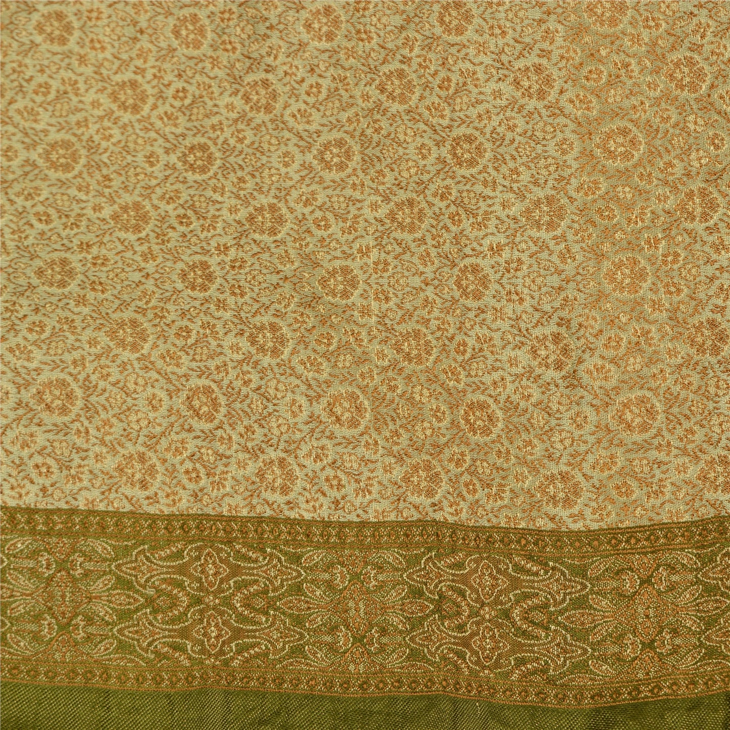 Sanskriti Vintage Green Sarees Pure Satin Silk Banarasi Hand Woven Tanchoi Sari