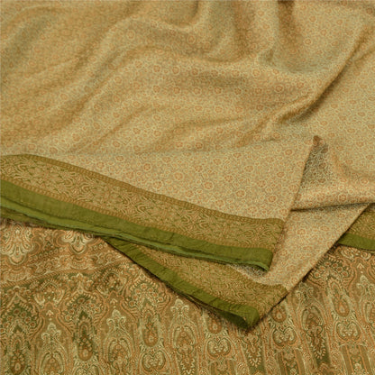 Sanskriti Vintage Green Sarees Pure Satin Silk Banarasi Hand Woven Tanchoi Sari