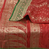 Sanskriti Vintage Red/Green Sarees Pure Satin Silk Brocade/Banarasi Sari Sustainable Fabric