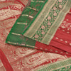 Sanskriti Vintage Red/Green Sarees Pure Satin Silk Brocade/Banarasi Sari Sustainable Fabric