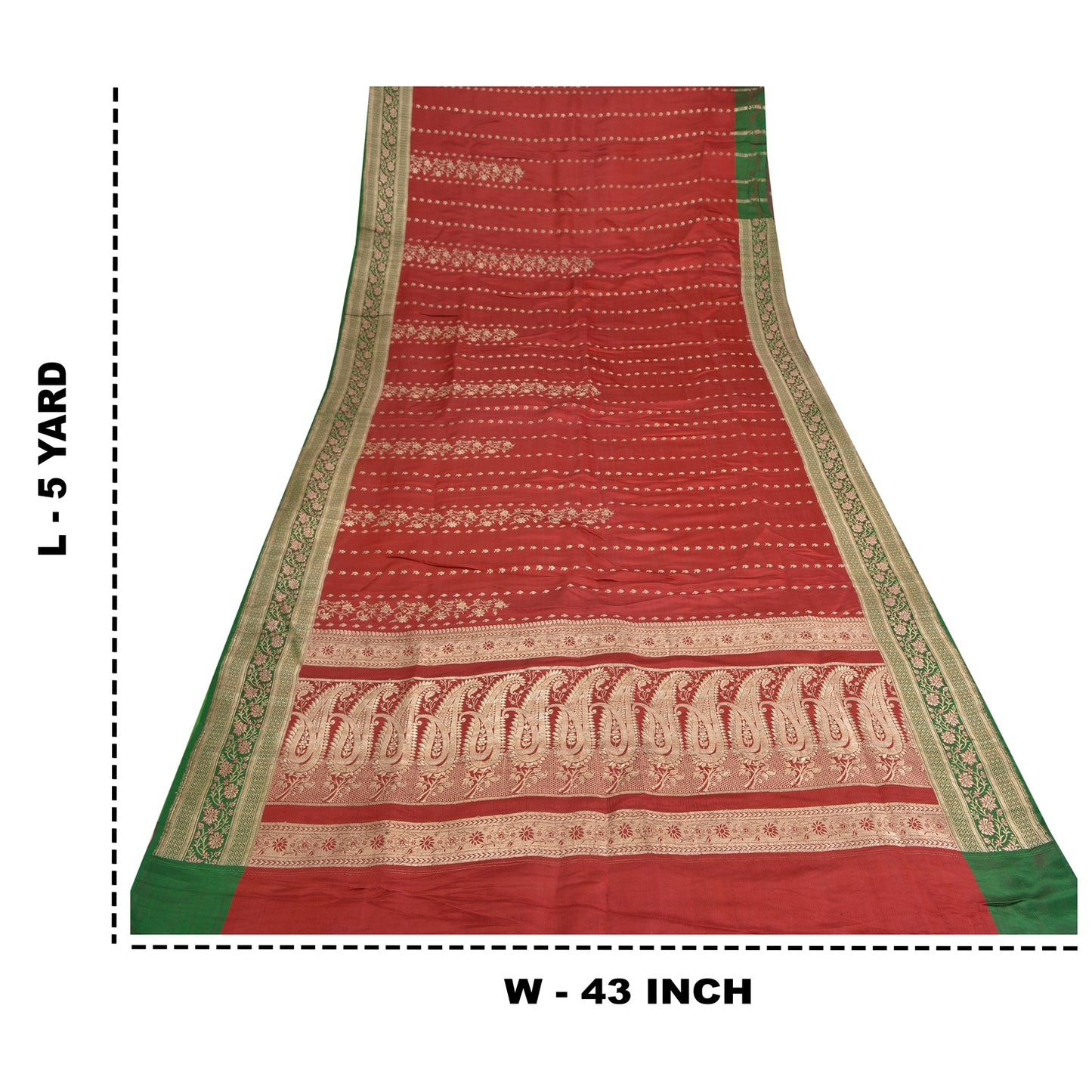 Sanskriti Vintage Red/Green Sarees Pure Satin Silk Brocade/Banarasi Sari Sustainable Fabric
