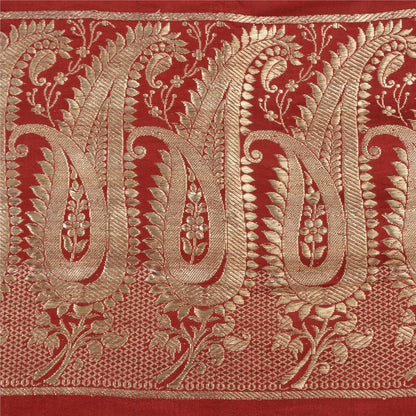 Sanskriti Vintage Red/Green Sarees Pure Satin Silk Brocade/Banarasi Sari Sustainable Fabric