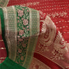 Sanskriti Vintage Red/Green Sarees Pure Satin Silk Brocade/Banarasi Sari Sustainable Fabric