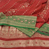Sanskriti Vintage Red/Green Sarees Pure Satin Silk Brocade/Banarasi Sari Sustainable Fabric
