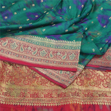 Load image into Gallery viewer, Sanskriti Vintage Green/Pink Sarees Pure Satin Silk Brocade/Banarasi Sari Fabric
