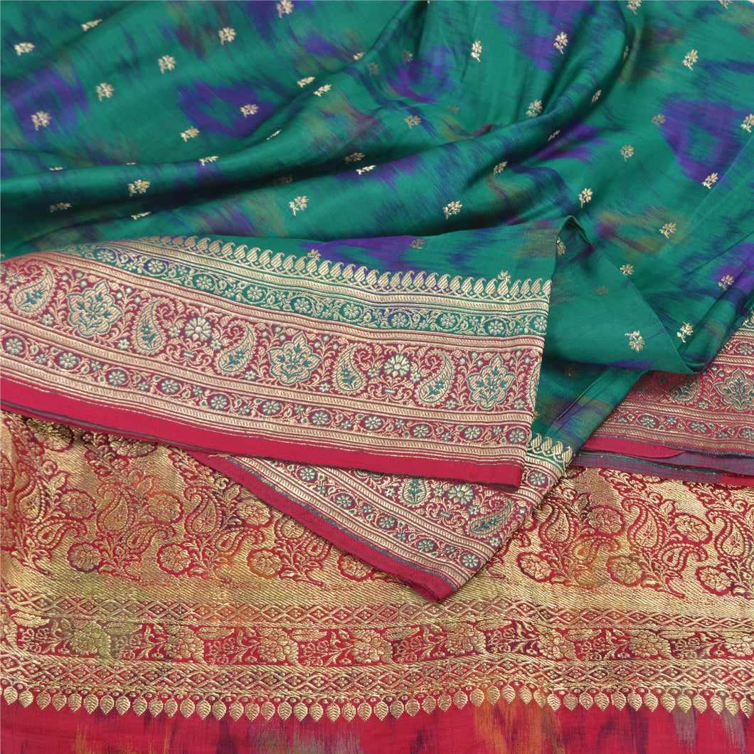 Sanskriti Vintage Green/Pink Sarees Pure Satin Silk Brocade/Banarasi Sari Fabric