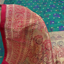 Load image into Gallery viewer, Sanskriti Vintage Green/Pink Sarees Pure Satin Silk Brocade/Banarasi Sari Fabric
