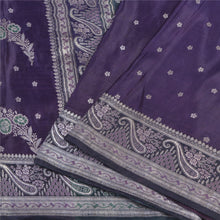 Load image into Gallery viewer, Sanskriti Vintage Purple Sarees Pure Satin Silk Brocade/Banarasi Sari Fabric
