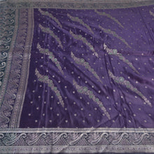 Load image into Gallery viewer, Sanskriti Vintage Purple Sarees Pure Satin Silk Brocade/Banarasi Sari Fabric
