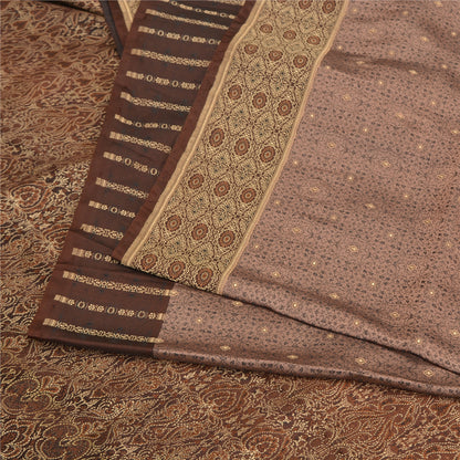 Sanskriti Vintage Brown Indian Sarees Pure Satin Silk Woven Sari Premium Sustainable Fabric