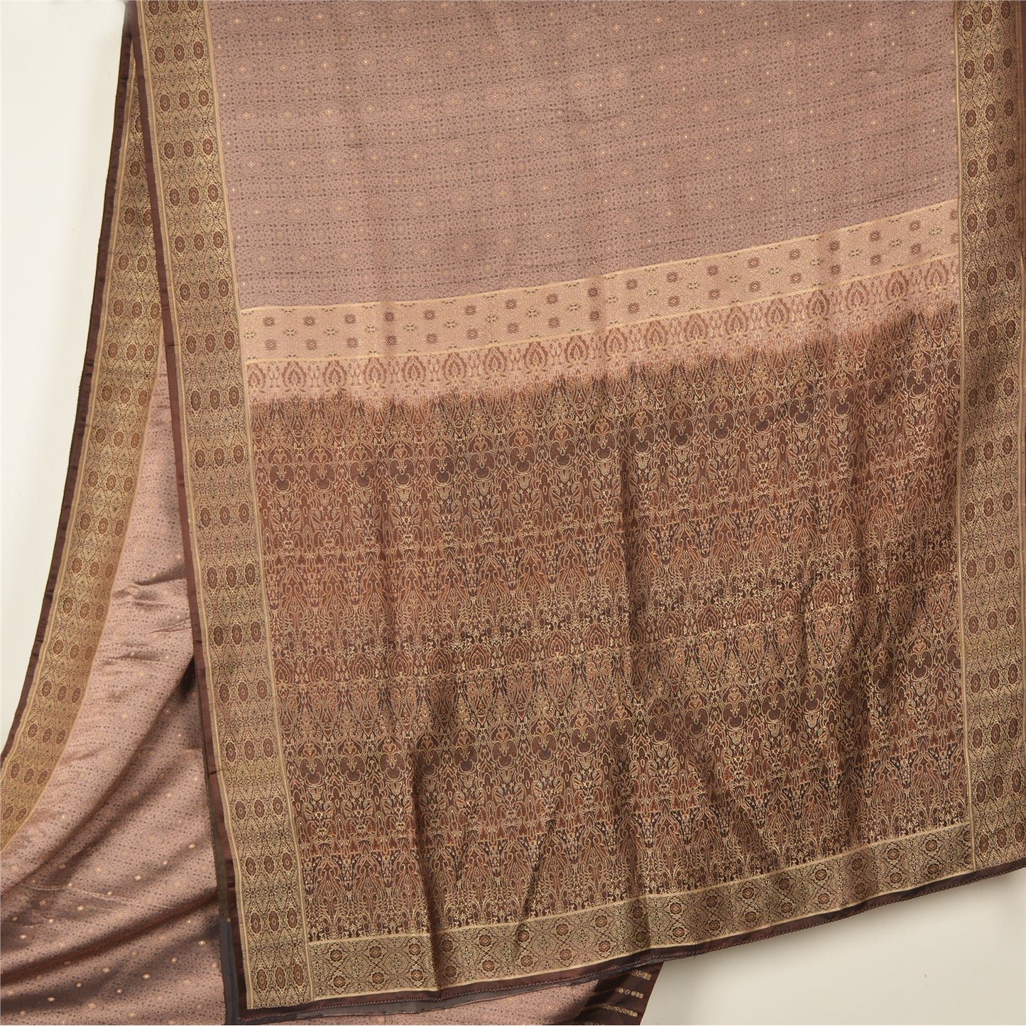 Sanskriti Vintage Brown Indian Sarees Pure Satin Silk Woven Sari Premium Sustainable Fabric