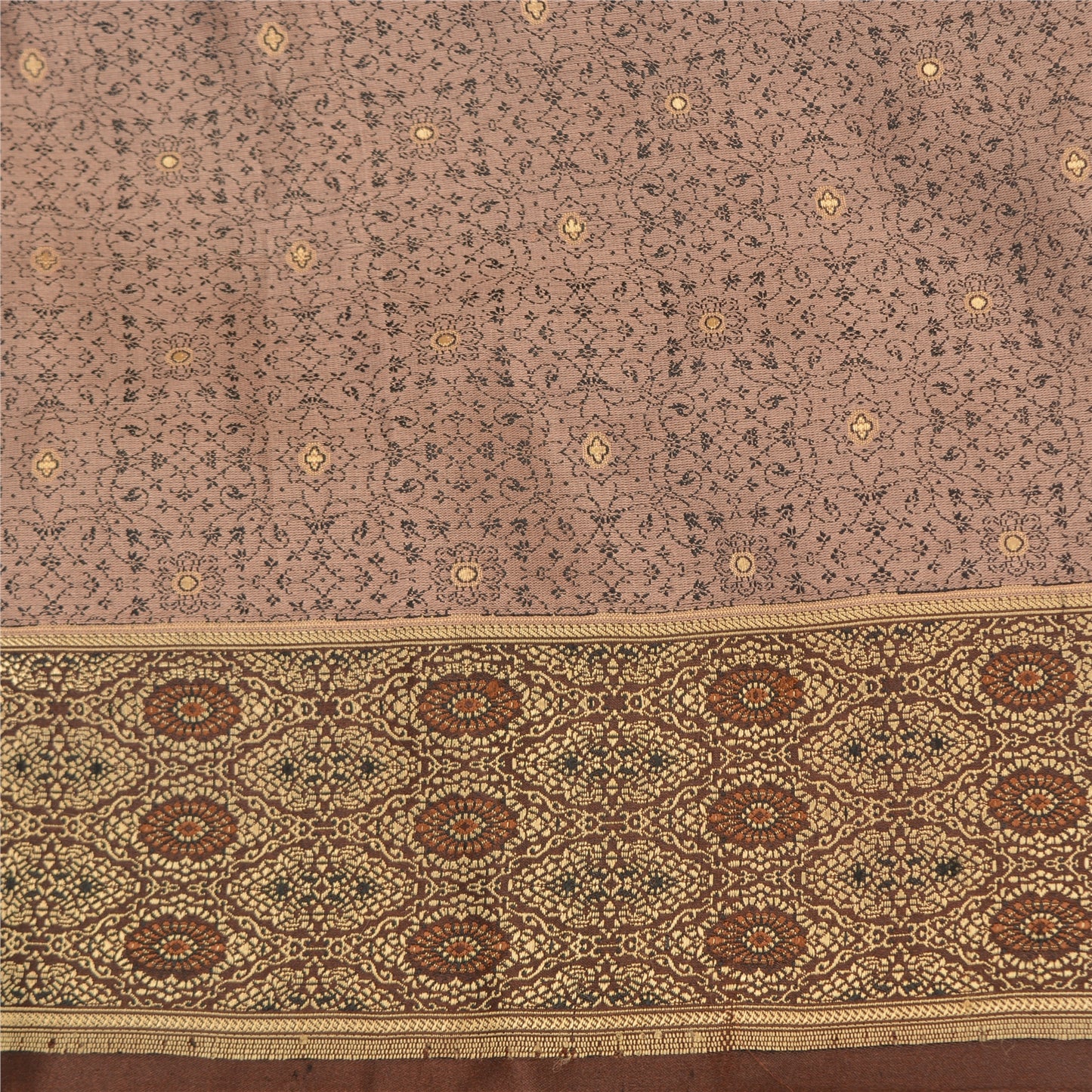 Sanskriti Vintage Brown Indian Sarees Pure Satin Silk Woven Sari Premium Sustainable Fabric