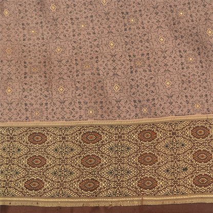 Sanskriti Vintage Brown Indian Sarees Pure Satin Silk Woven Sari Premium Sustainable Fabric