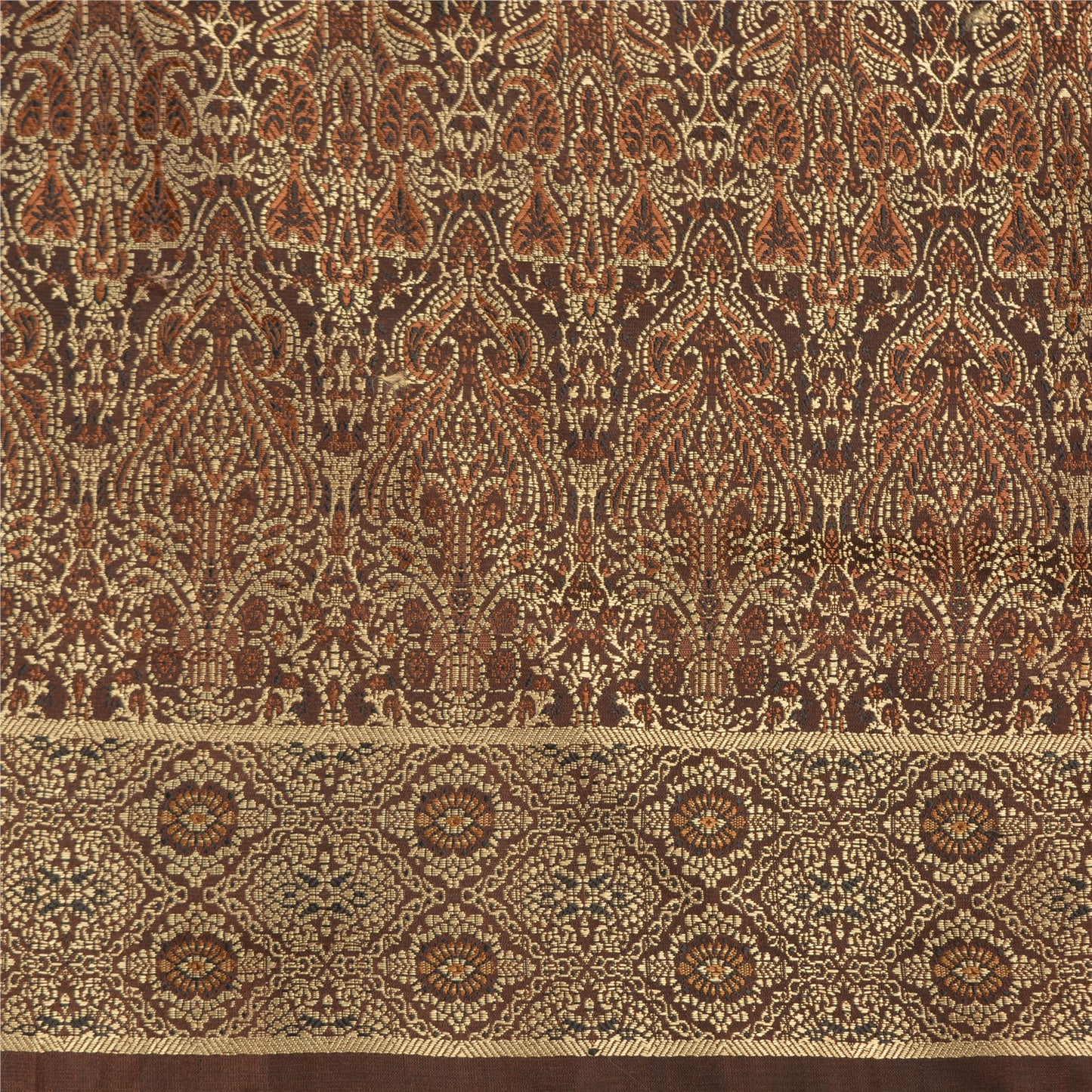 Sanskriti Vintage Brown Indian Sarees Pure Satin Silk Woven Sari Premium Sustainable Fabric