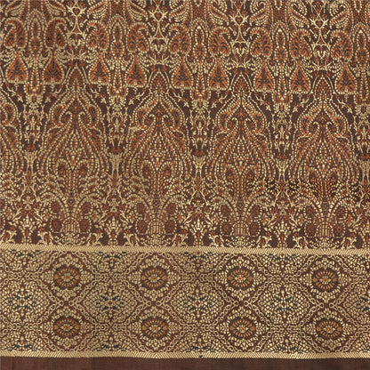 Sanskriti Vintage Brown Indian Sarees Pure Satin Silk Woven Sari Premium Sustainable Fabric