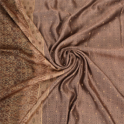 Sanskriti Vintage Brown Indian Sarees Pure Satin Silk Woven Sari Premium Sustainable Fabric