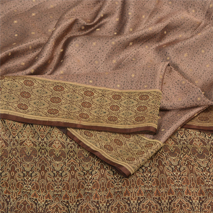 Sanskriti Vintage Brown Indian Sarees Pure Satin Silk Woven Sari Premium Sustainable Fabric