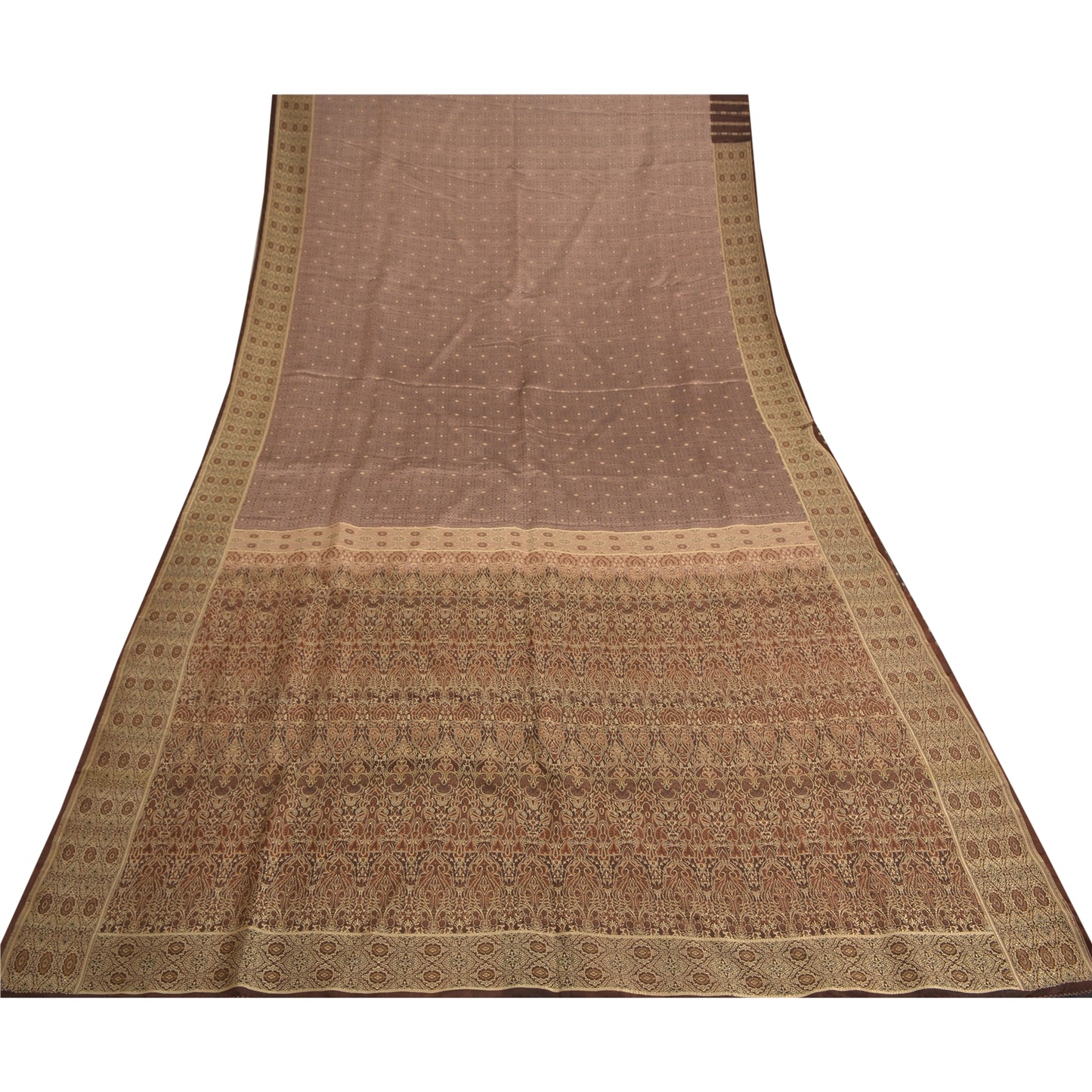 Sanskriti Vintage Brown Indian Sarees Pure Satin Silk Woven Sari Premium Sustainable Fabric