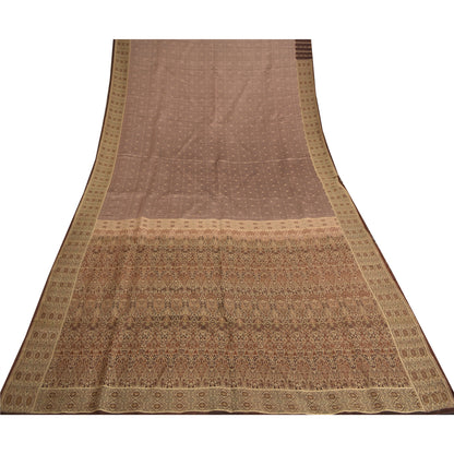 Sanskriti Vintage Brown Indian Sarees Pure Satin Silk Woven Sari Premium Sustainable Fabric