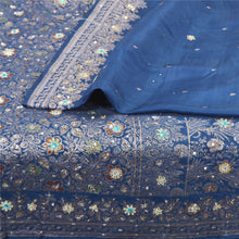 Load image into Gallery viewer, Sanskriti Vintage Blue Sarees Pure Satin Silk Hand Beaded Brocade Sari Fabric
