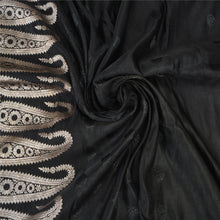 Load image into Gallery viewer, Sanskriti Vintage Black Sarees Pure Satin Silk Hand Woven Brocade Sari 5ydFabric

