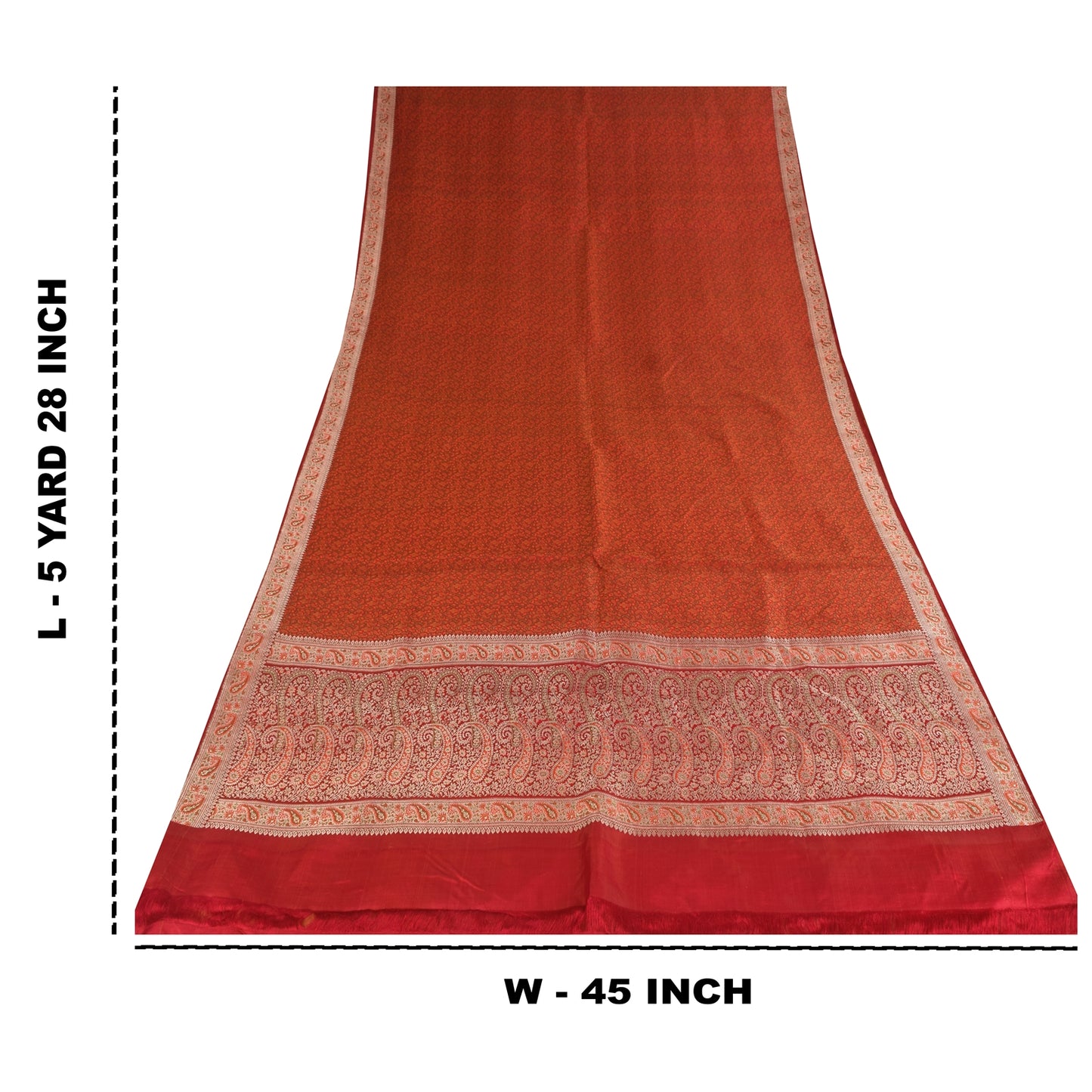 Sanskriti Vintage Sarees Orange Brocade/Banarasi ZariWoven Pure Silk Sari Fabric